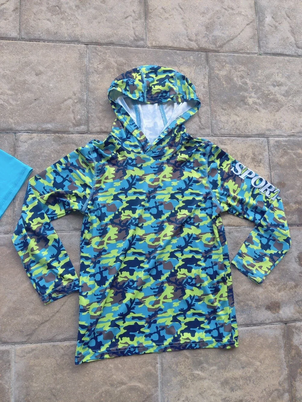 Bass Pro Shops Kids' Turquoise Tee & Blue-Green Camo Hooded Swim Tops